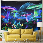 Lofaris Psychedelic Blacklight Mushroom Fantasy Starry Night Sky Tapestry